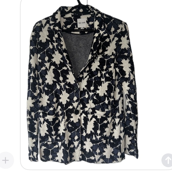 Nic+Zoe Knit Blazer Cardigan Long Sleeve Partial Closure - Blue Cream Size PP - Picture 4 of 15